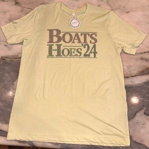 NWT Bella Canvas Graphic Tee with Boats Hoes '24 Print Light‎ Lime Green Large